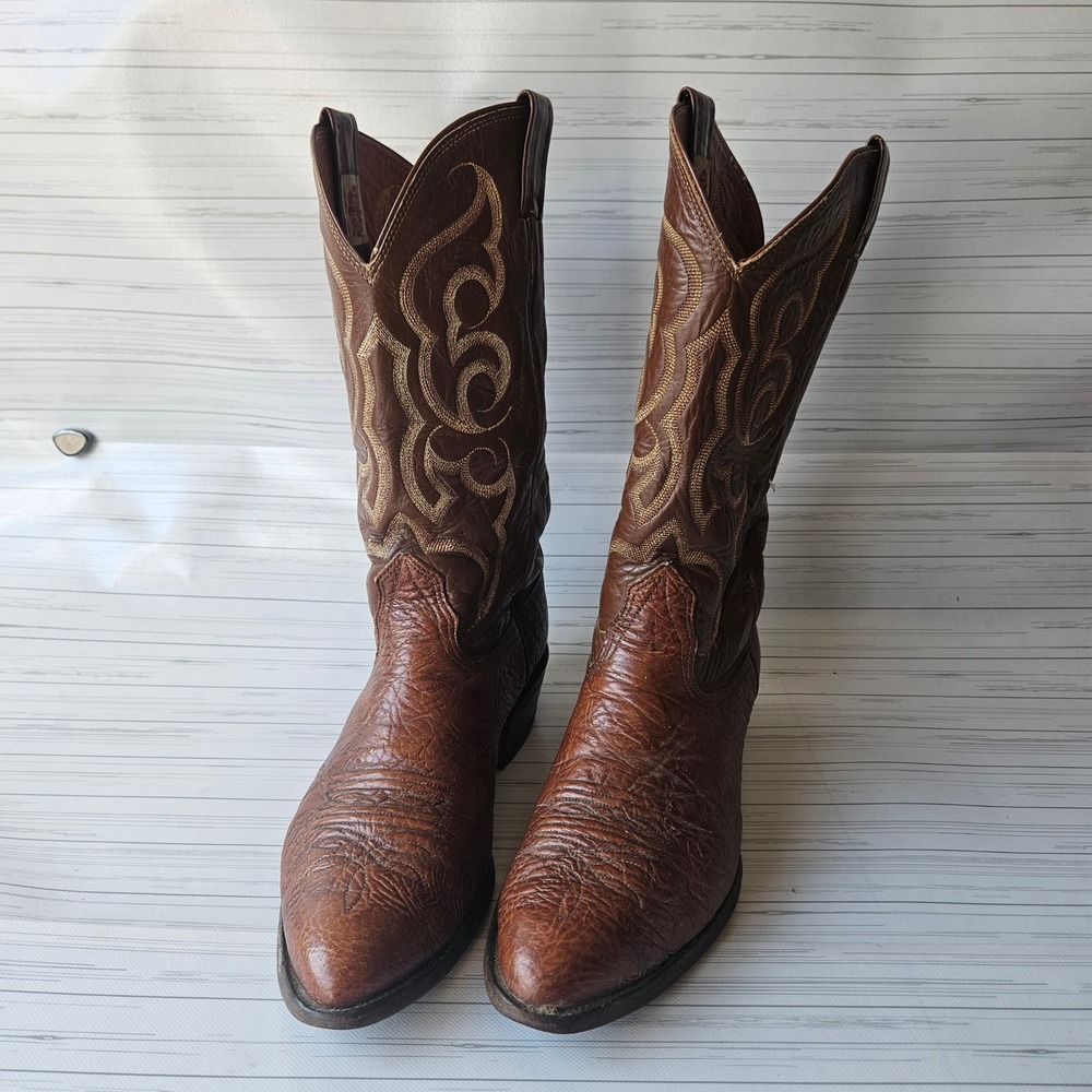 Nocona Cowboy Boots Mens Brown Leather Embroidered Western Pointed Toe 9E